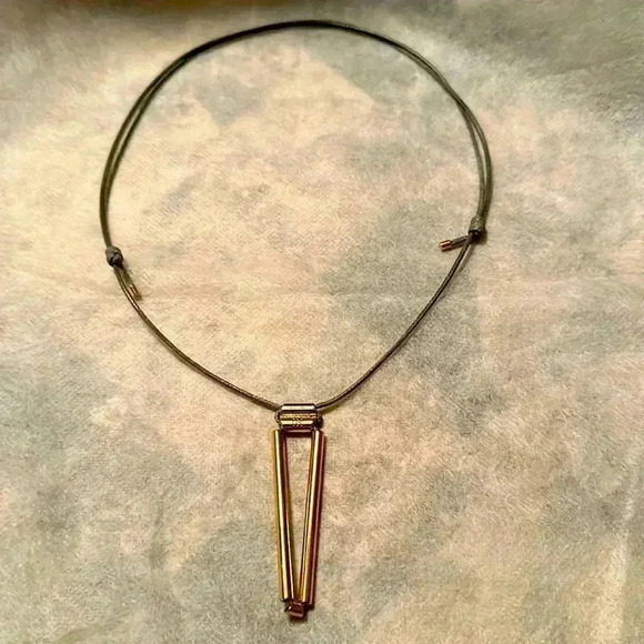 Fashion Necklace Gold with Grey Adjustable String - Picture 3 of 6